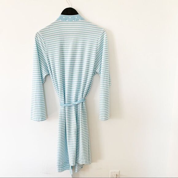 Jockey White Blue Stripes Dot Lightweight Jersey Crossover Robe - Picture 2 of 6